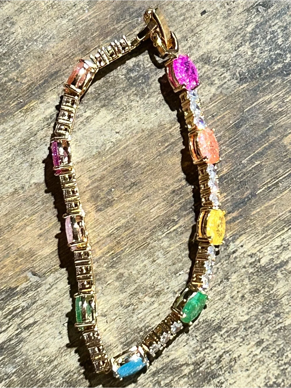 Candy Gold tone Multi-Color Gemstone Bracelet fold over clasp costume Jewelry